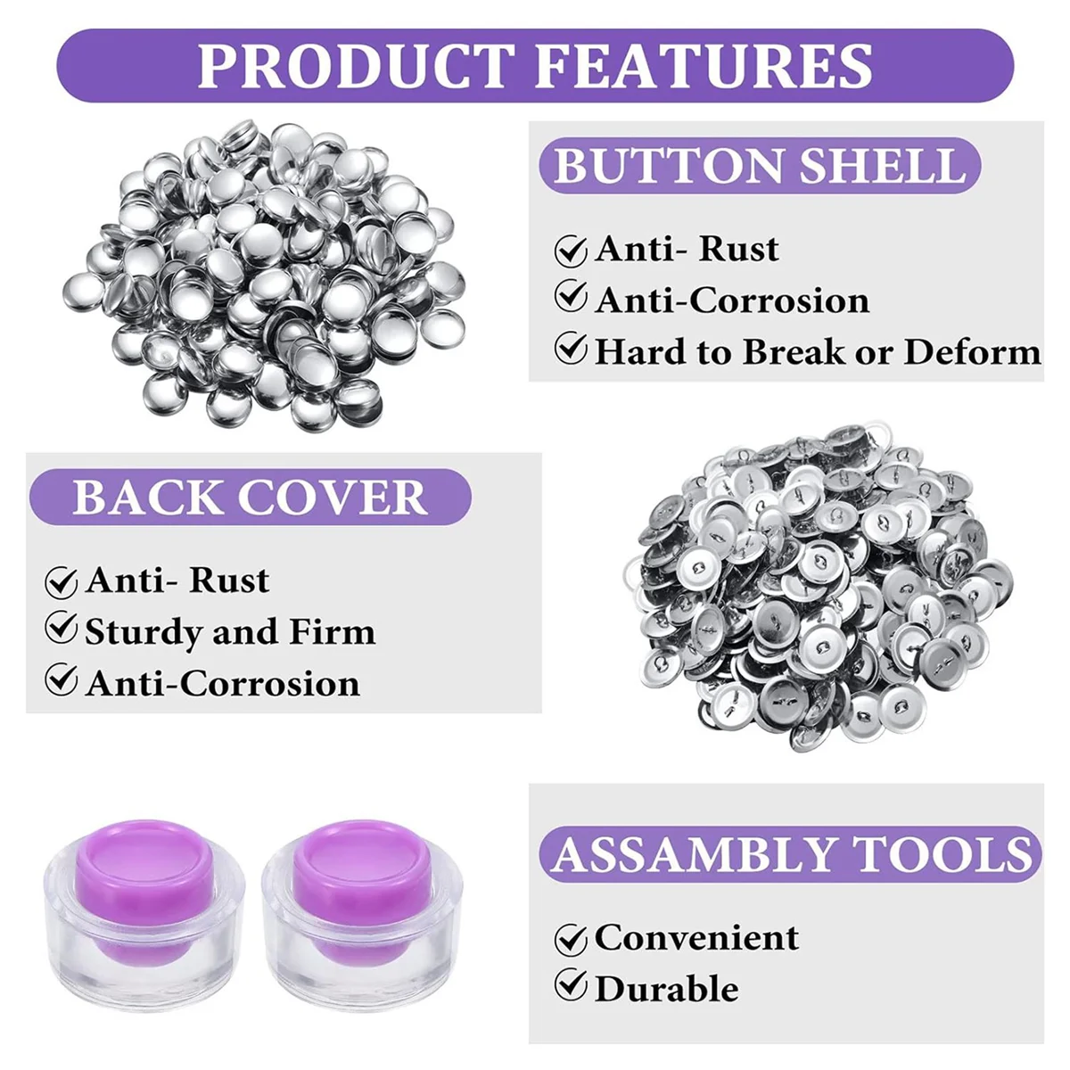 

B58A100 Sets Cover Buttons Kit with Tools Size Buttons to Cover Self Cover Buttons DIY Fabric Cloth Cover Buttons 0.59 Inch