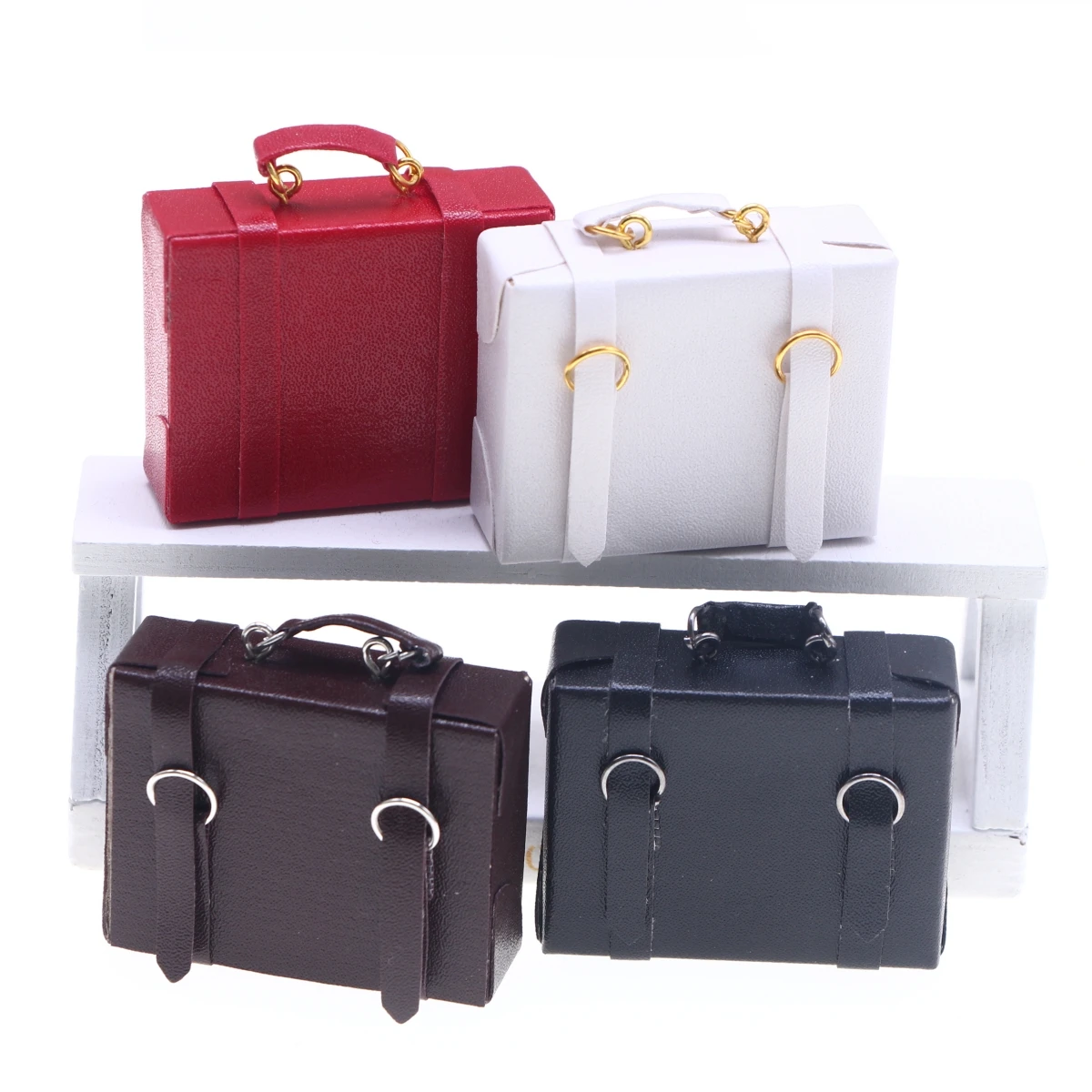 1Pcs Dollhouse Miniature Wooden Furniture Travel Trunk Suitcase Luggage Briefcase Small Keepsake Box Case Model Can Open Close