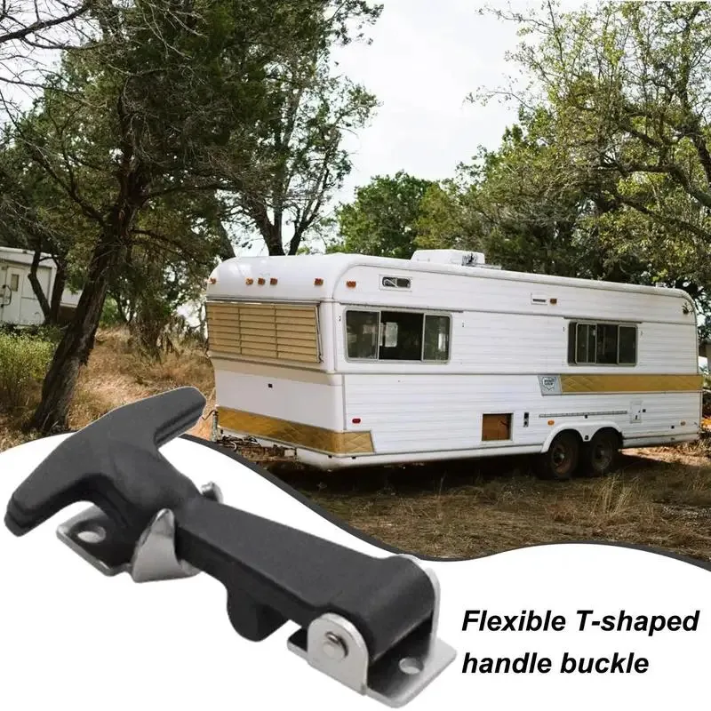 2Pcs Rubber Hood Catch with Bracket Elastic Stainless Steel Flexible T-shaped Drawer Latch for Coolers Boats