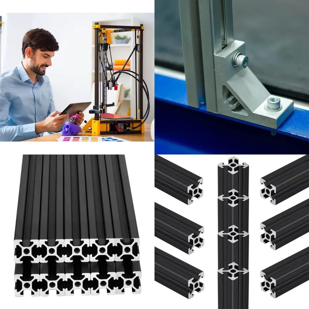 

48 T-Slot 2020 Aluminum Extrusion for European Stands, Anodized Linear Rails, 1220mm Black for 3D Printers and CNC DIY