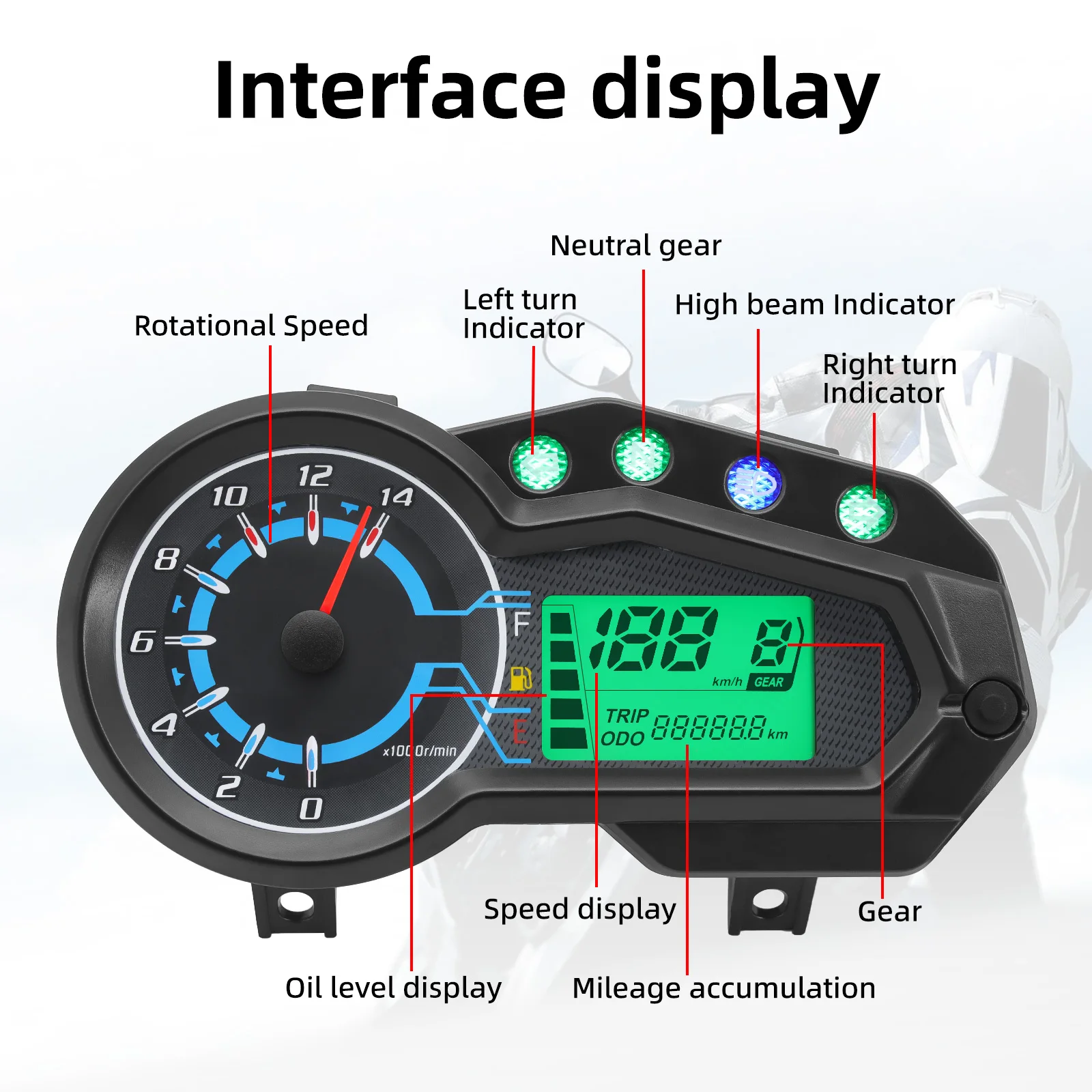 

Motorcycle Speedometer Gauge Tachometer Digital Meters Instrument Cluster Indicator Moto Digital Dashboard for Freedom CR1 150