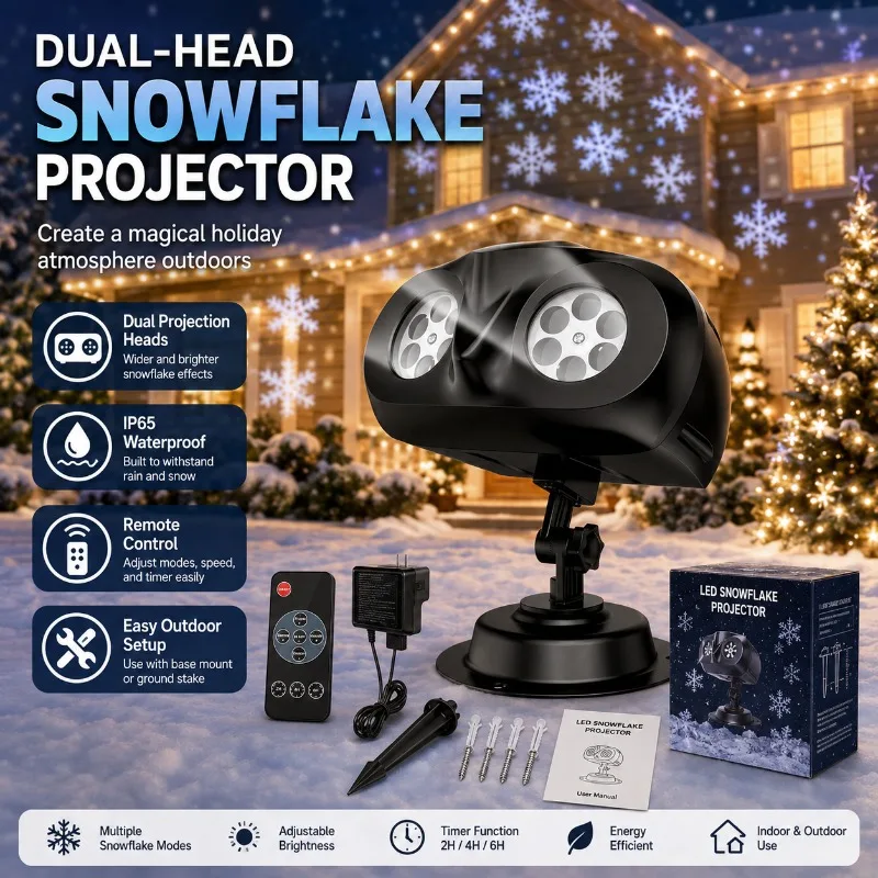 Christmas Dual Lens Snow Pattern Projection Lamp IP Waterproof Outdoor Yard Lawn Plug In Decor Light
