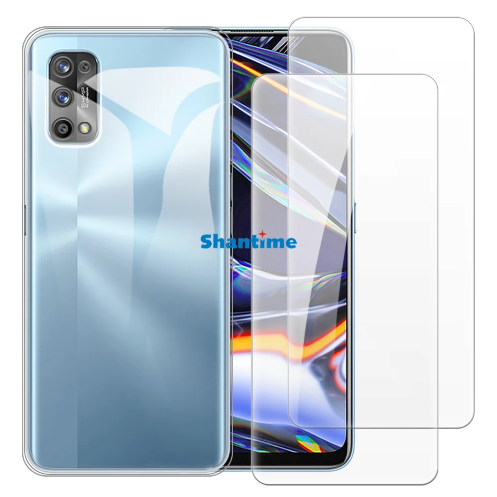 Soft Case + 2 Pack Tempered Glass Screen Protectors for OPPO Realme 7 Pro, Realme 7 Pro Sun Kissed Leather Full-Body Protection