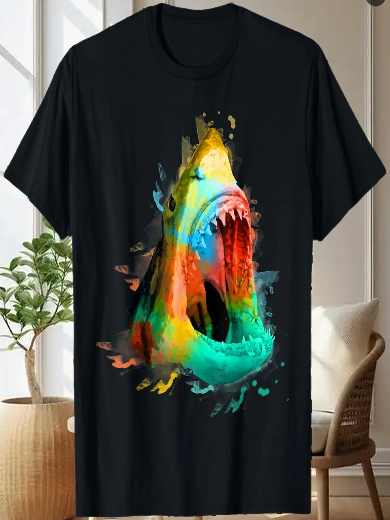 

Прохладная летняя винтажная акварельная футболка с открытыми челюстями в стиле ретро для рыбалки