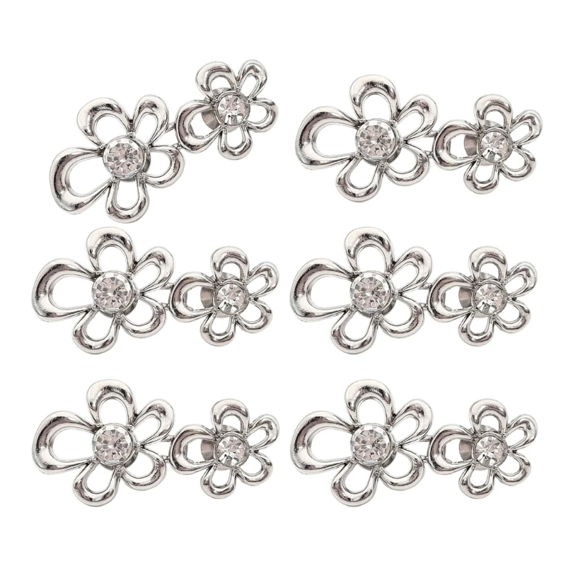  Rhinestones Flower Waist Tightener Button For Pants Quick Waist Adjustment 6PCS