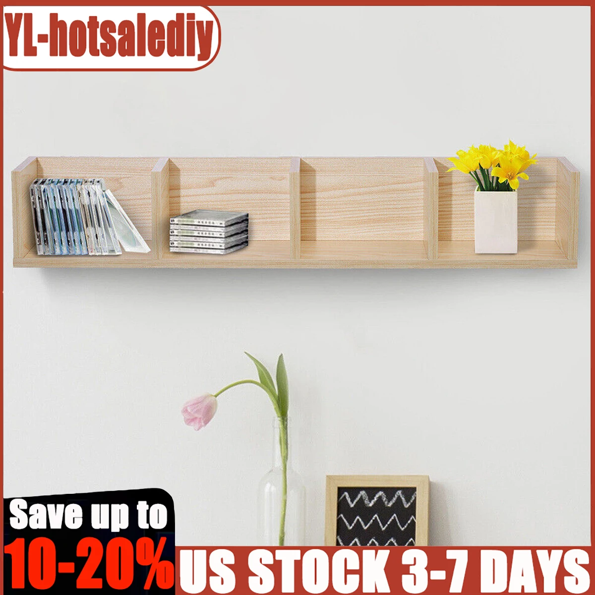 

4 Grids Wooden CD DVD Game Book Shelf Storage Tower Rack Wall Mounted Shelf US