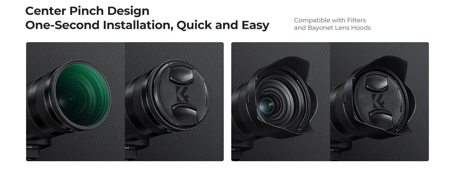 K&F CONCEPT Vorderer Objektivdeckel Set 7-in-1 Mittelklemme Anti-Verlust Halter Mikrofasertuch für Canon Nikon Sony Fujifilm – Detail 3