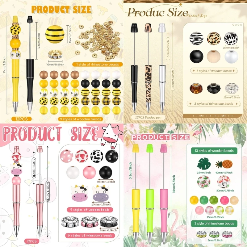 Beadable Pen Bulk DIY Bead Pen Kits Wooden Beaded Pen Ballpoint Pen Bead Pen Set for Kids School Students Stationery D5QF