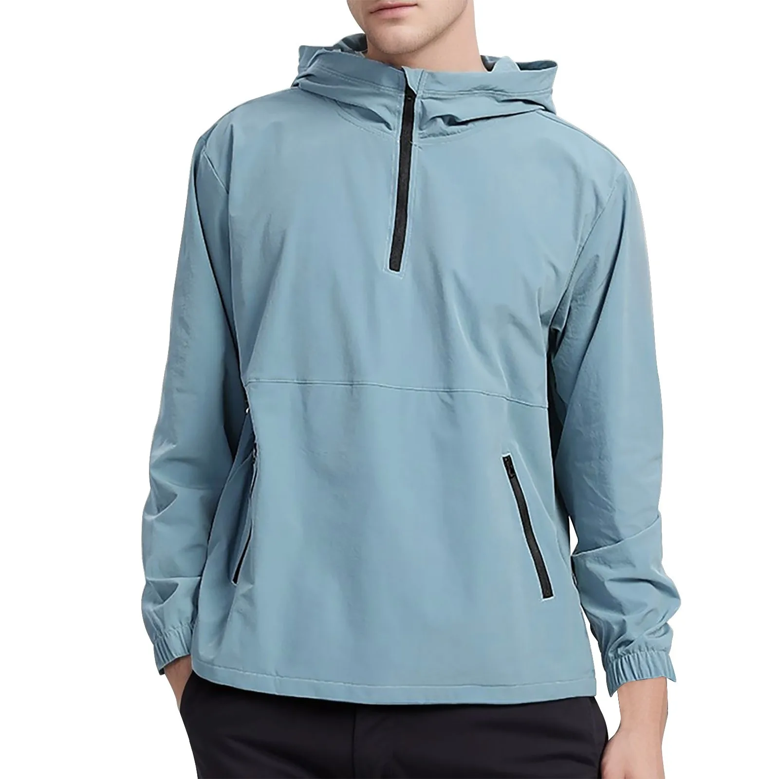 Men'S Lightweight Half Zipper Jacket Fashion Running Hiking Outdoor Sports Windbreaker Active Style Hoodies Mens Clothing 바람막이