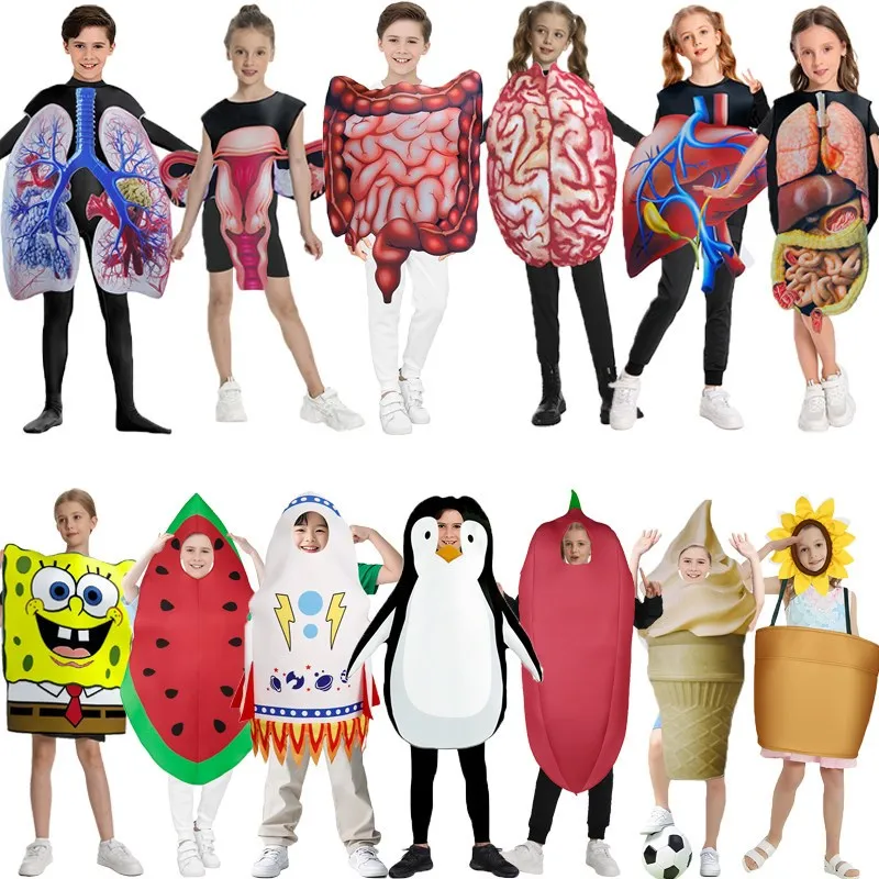 

Halloween Stage Fun Sponge Suit COS Tomato Sauce Watermelon Human Organs Children's Day Parent-Child Role Play Costume