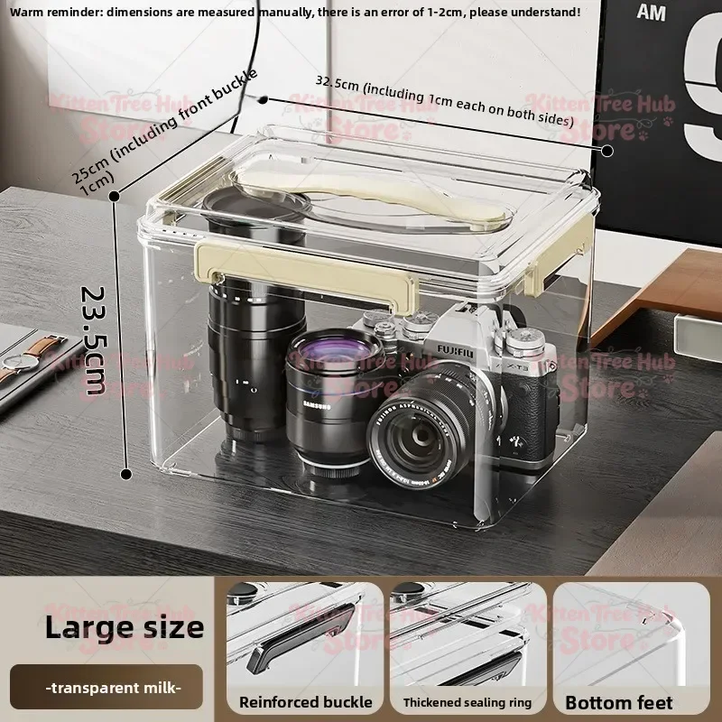 Professional Camera Storage Case, Transparent Acrylic Equipment Box with Handle, Shockproof Dustproof Container for Lens & Gear