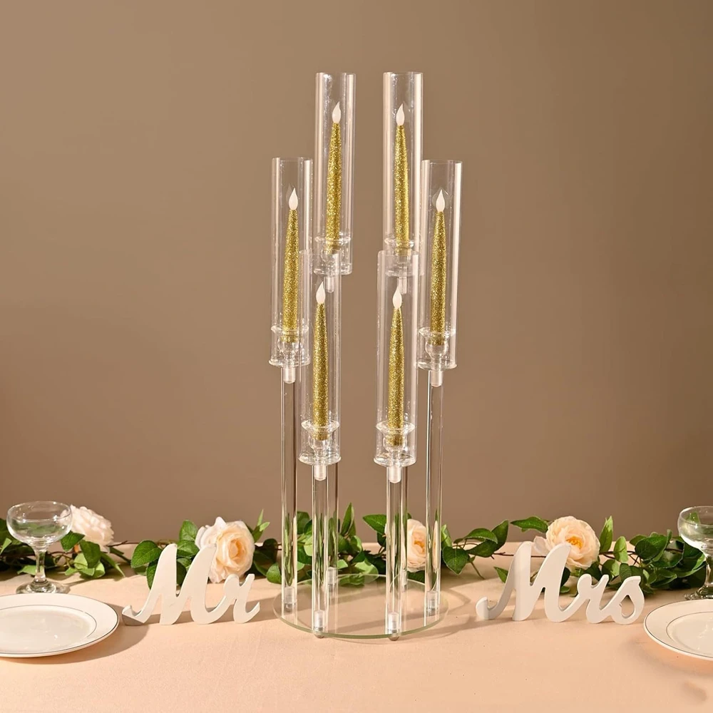 Acrylic Candelabra Candle Holders 27 Inches Wedding Candlesticks Flower Stand Holder Candelabrum For Center Table Decor