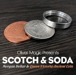 Scotch & Soda by Oliver Magic Tricks (Morgan Dollar and Queen Victoria Ancient Coin) Close Up Illusions Mentalism Gimmicks Props