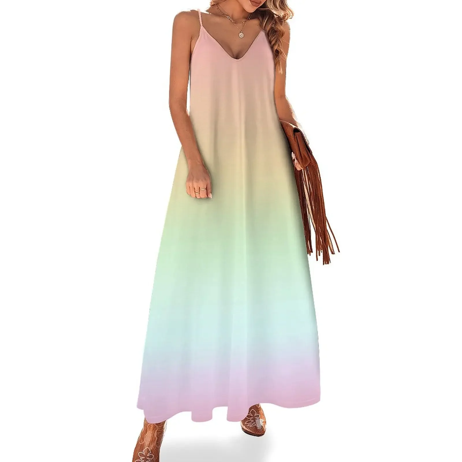 

Pastel Rainbow Gradient Sleeveless Dress african dresses for woman Long dress woman Dress