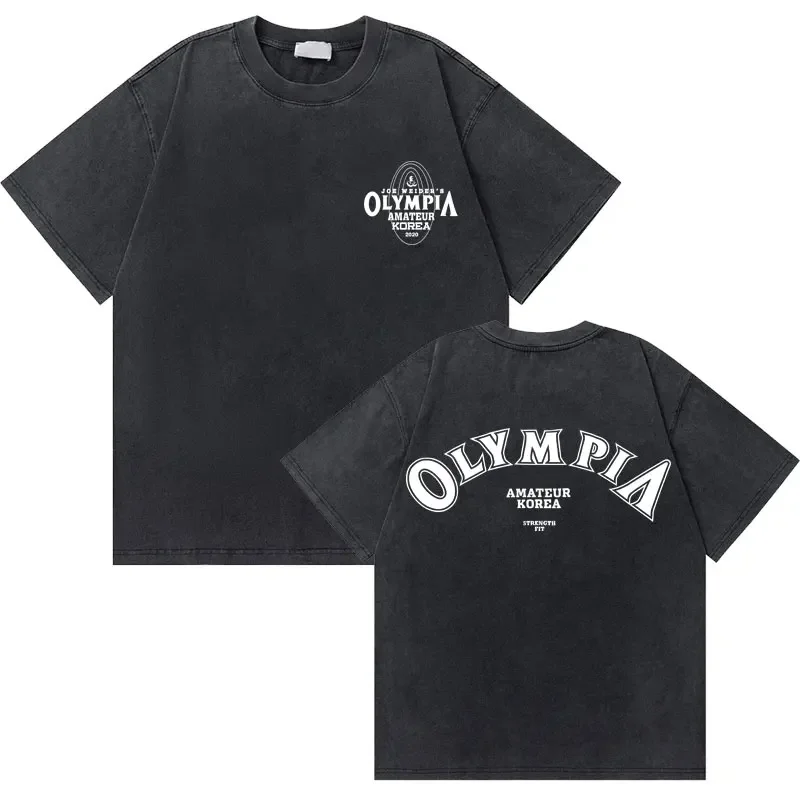 Custom Washed Vintage Olympia Gym Fitness Pump Cover Double Sided Print T-shirt Men Women Fashion Brand Oversized Tshirt Short S