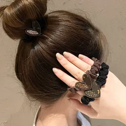 New Fashion Wavy Rubber Bands Scrunchie Hair Rope High Elastic Hair Band Heart-shaped Rhinestones For Ladies Ponytail Headbands