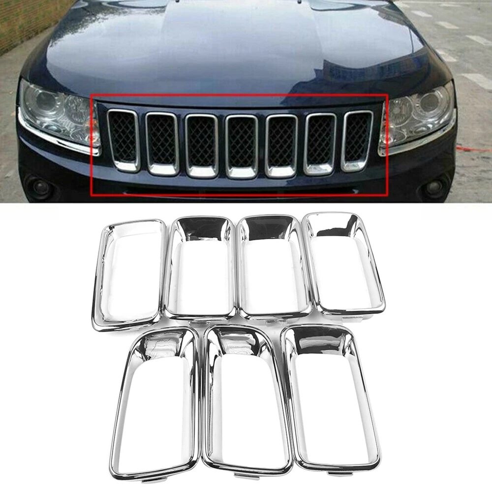 7PCS Front Grille Cover Grill Ring Inserts Frame Trims Kit 68109865AA for Jeep Compass 2011 2012 2013 2014 2015 2016