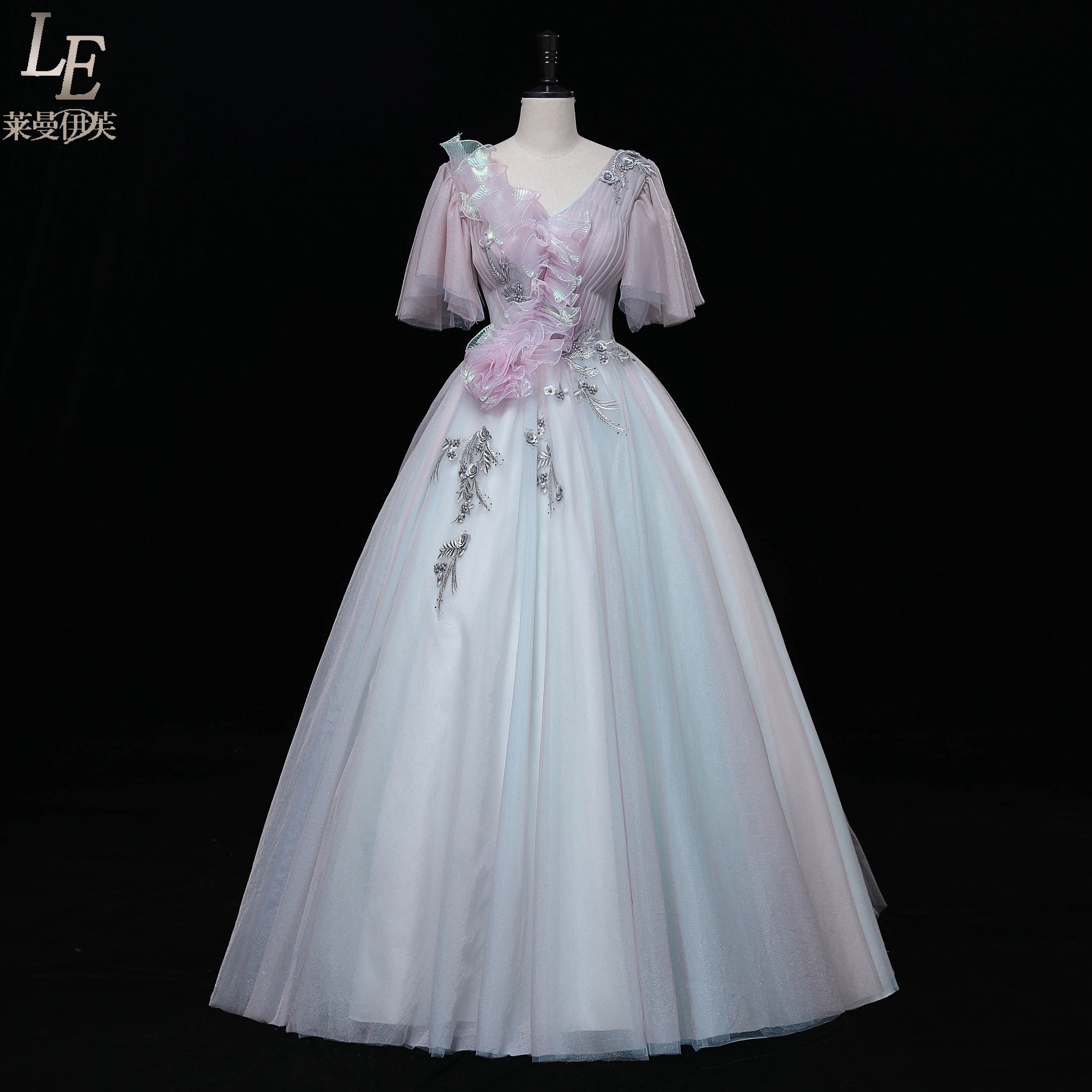 light pink blue rococo ball gown long dress Medieval dress Renaissance gown royal dress Victoria dress