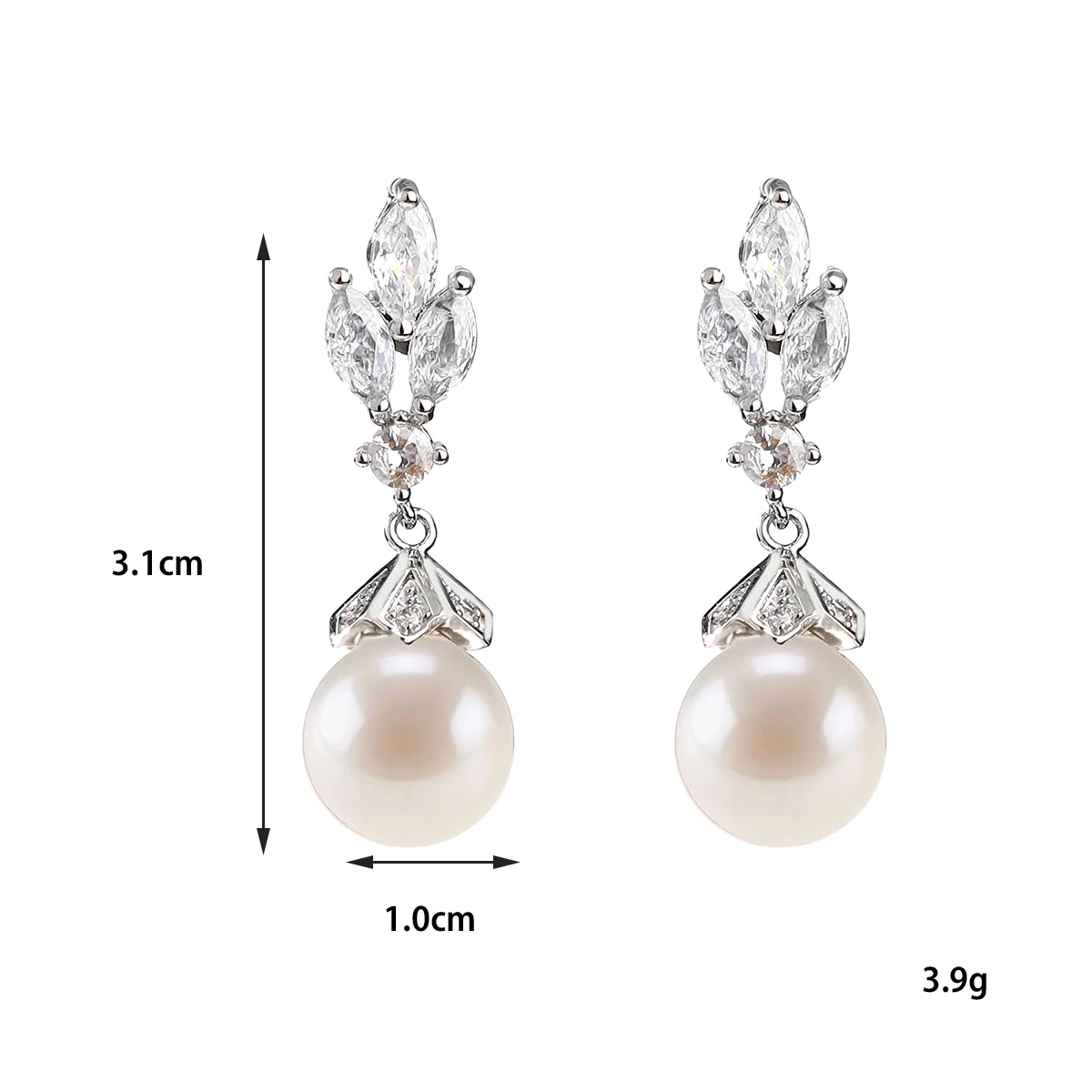 Fashion imitation pearl earrings with cubic zirconia elegant female wedding earrings