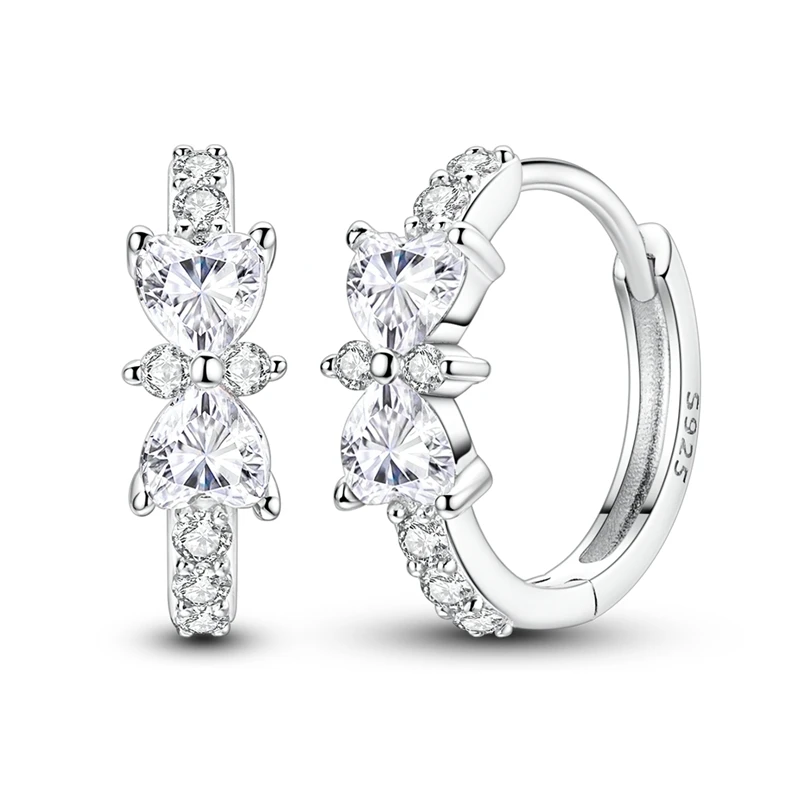 

925 Sterling Silver Earrings Women Sparkling Bow Hoop Earring For Anniversary Wedding Jewelry Gifts