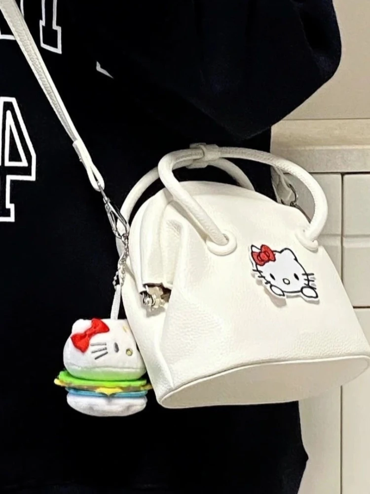 2023 New Hello Kitty Shoulder Bags Handbag Y2k Litchi Pattern Handbag Square Large Capacity Shopping bag White for Girls Women