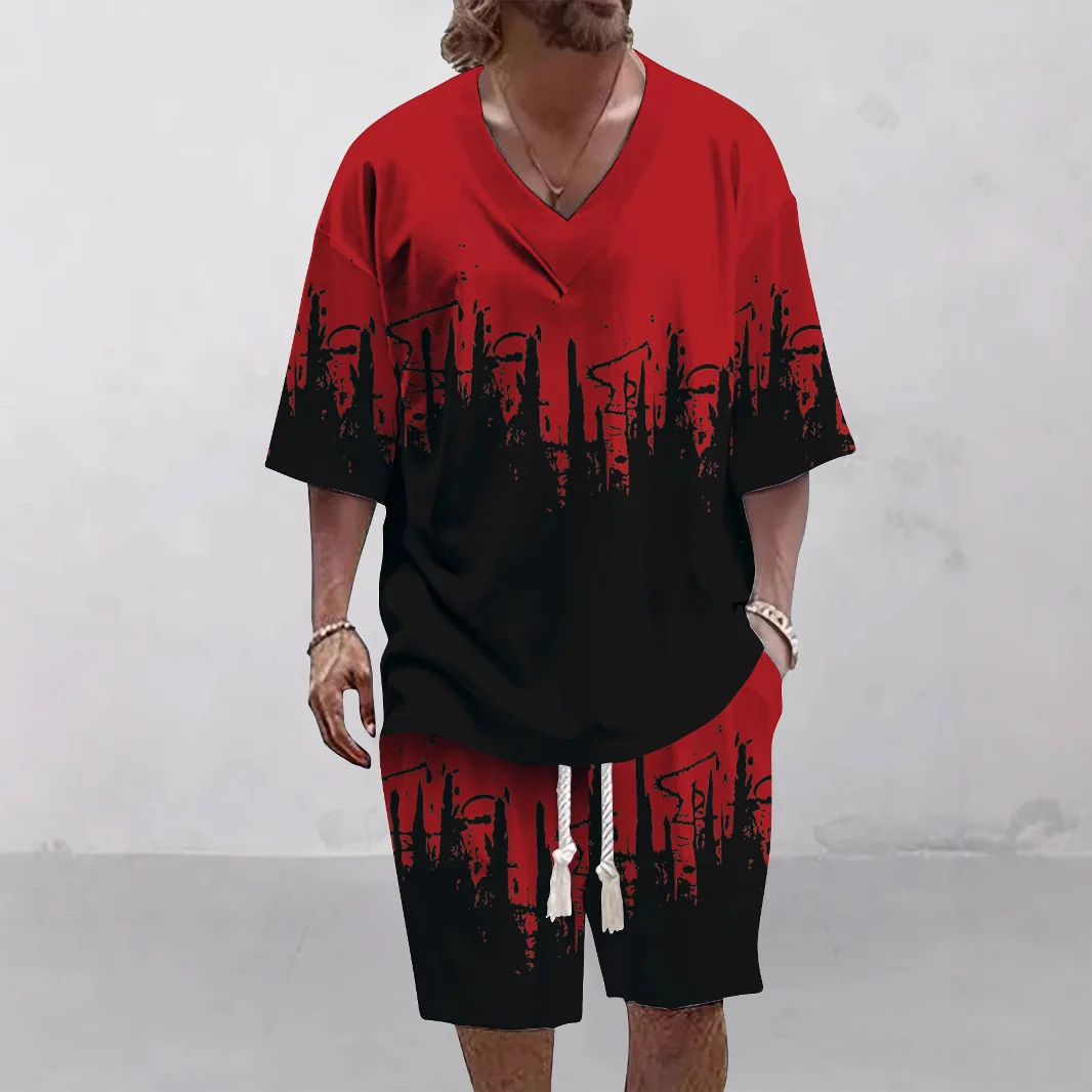 

Flame Pattern Print Men's Summer Sports Suit, Short-sleeved T-shirt And Shorts 2-piece Set, Quick-drying Mens Sets