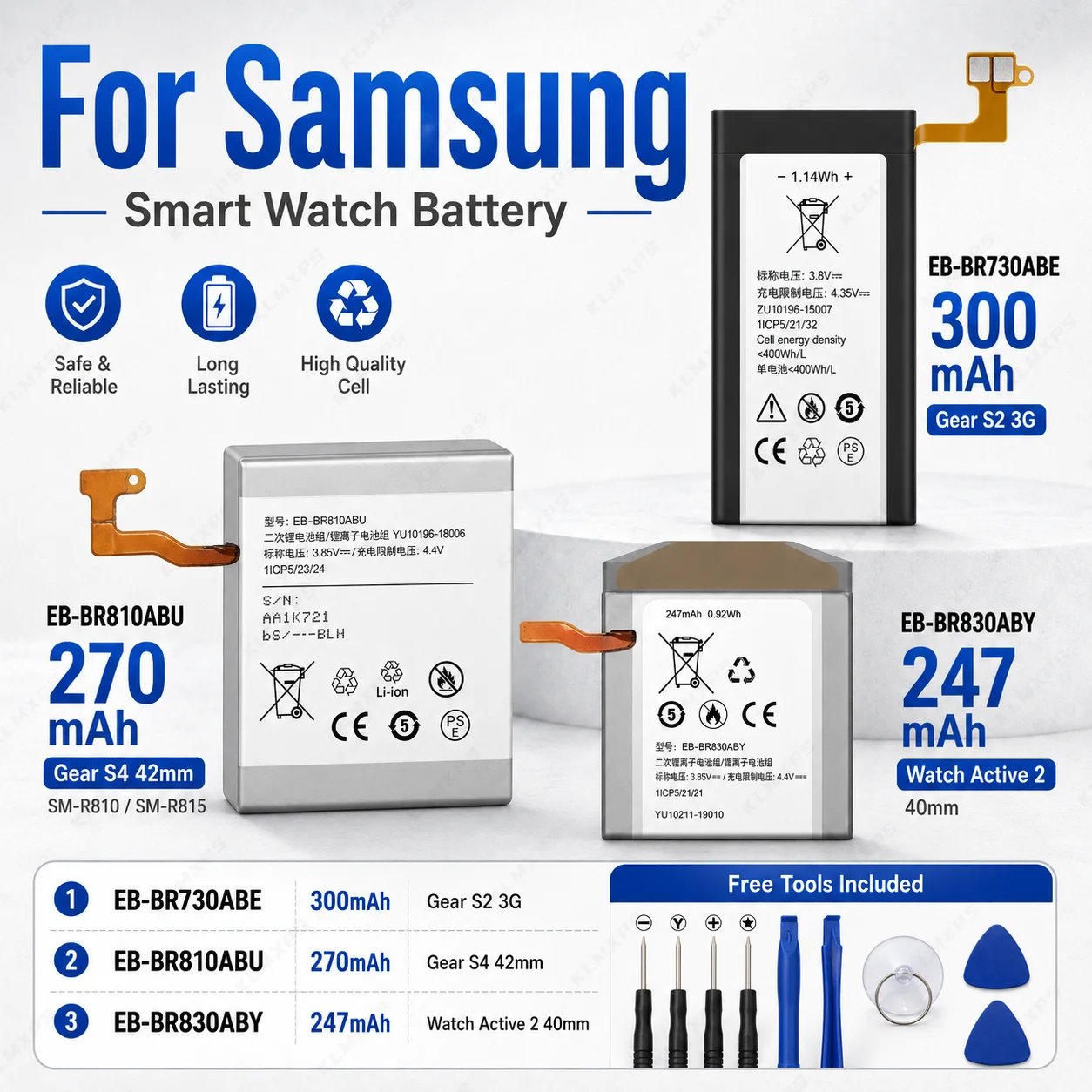 EB-BR810ABU EB-BR760ABE Battery for Samsung Galaxy Watch 42mm 46mm Gear S3 Frontier Classic  3 Active 2 + Tools