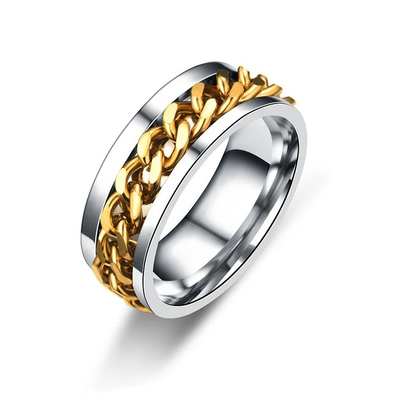 Men's Titanium Steel Rotatable Chain Spinner Ring