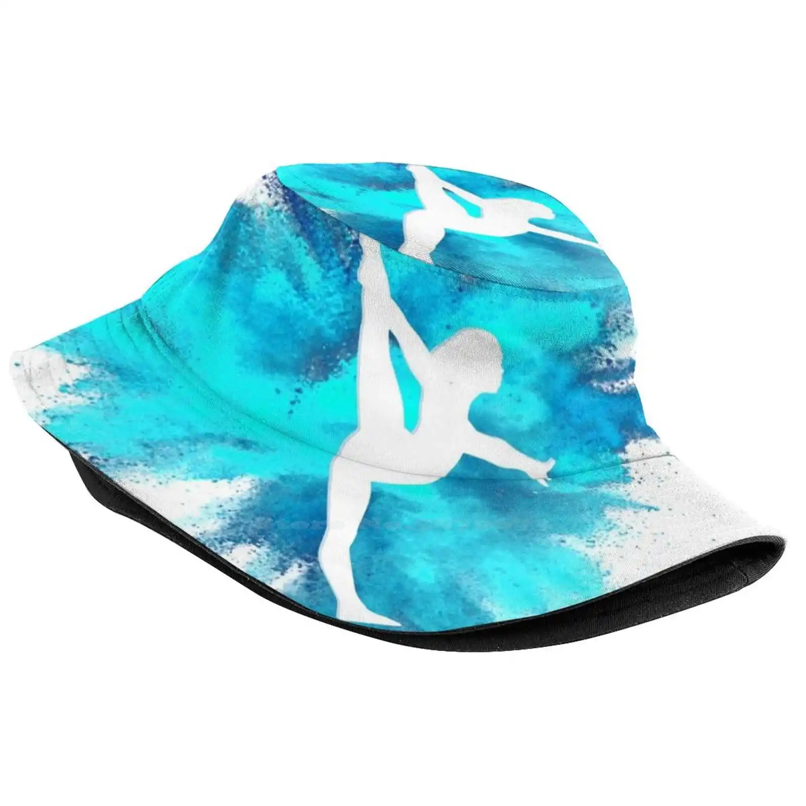 Gymnast Silhouette - Blue Explosion Bucket Hat Beach Tourism Hats Breathable Sun Cap All Around Double Back Handstand Yurchenko