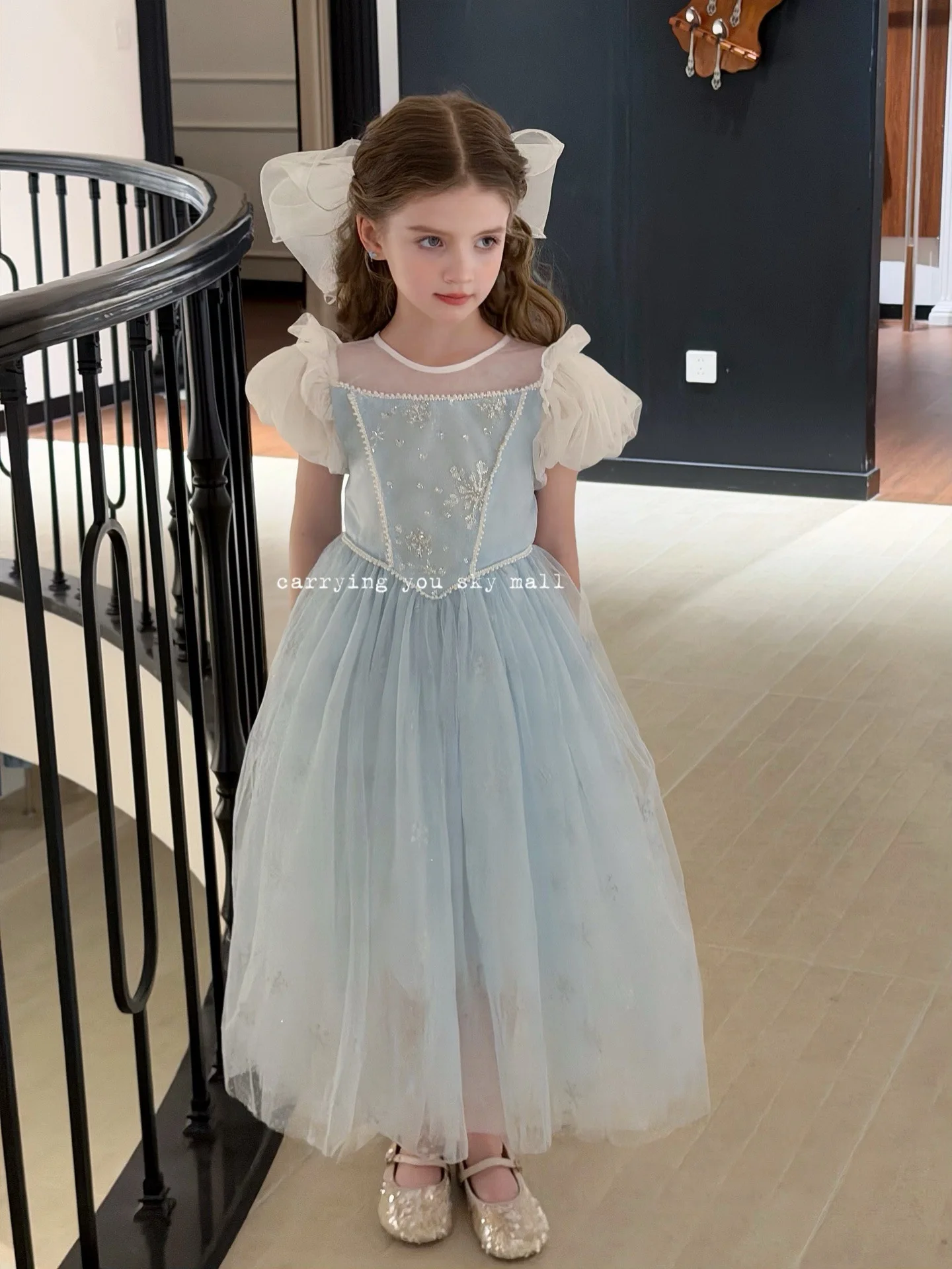 

Новое летнее синее сетчатое платье для девочек, модные детские праздничные платья принцессы для детей от 3 до 8 лет