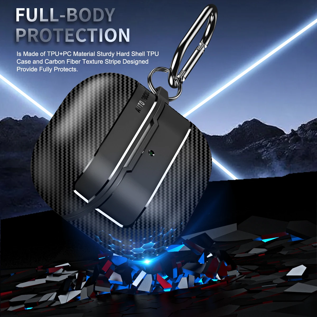 For Huawei FreeClip 2 Earphone Protector Carbon Fiber Pattern Hard Case Anti-Lost Carabiner Full Wrap Cover For FreeClip 2 Cover