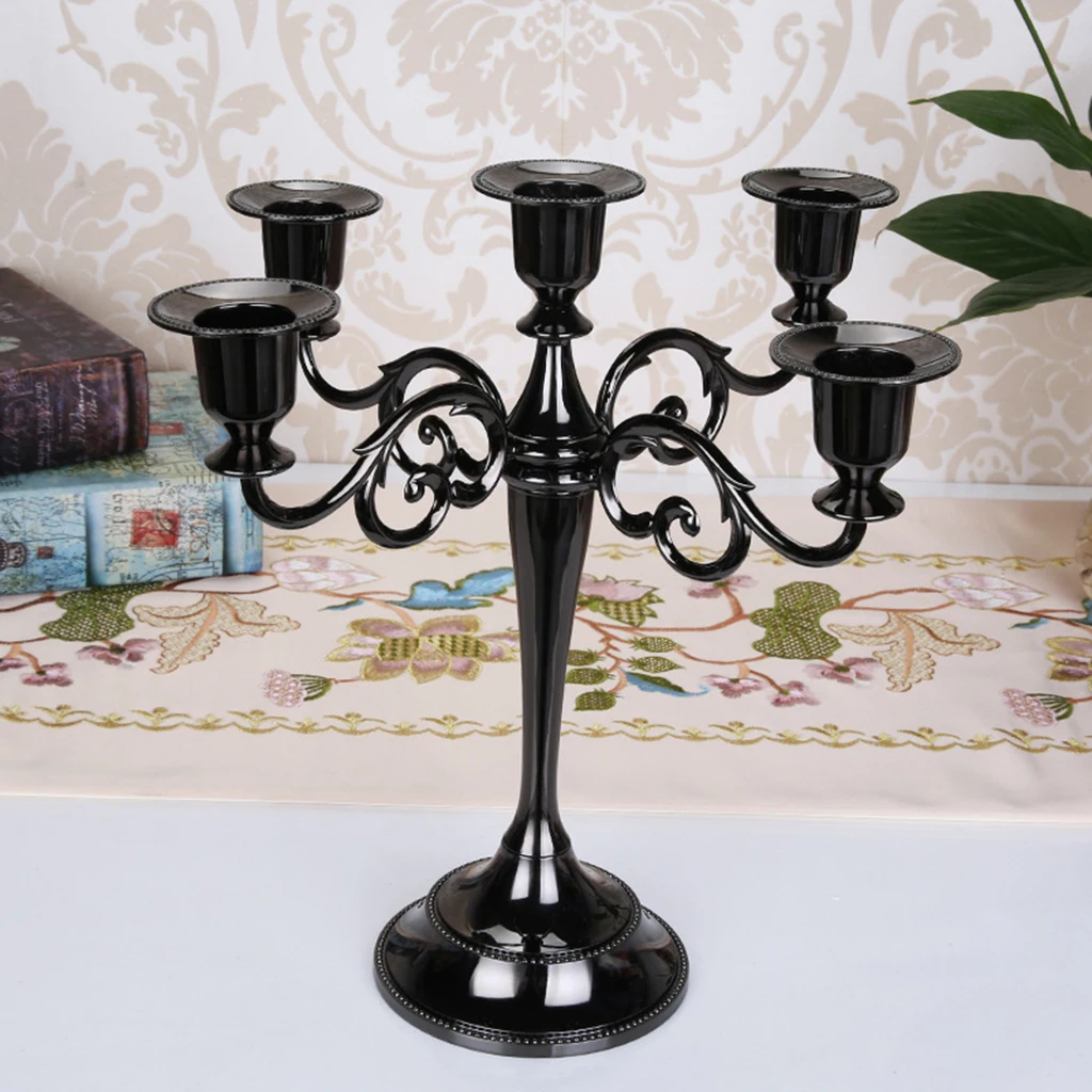 European Style Retro Wedding Hotel Decoration Items Five Headed Golden Candlestick Ornaments Candlesticks For Wedding  Decor