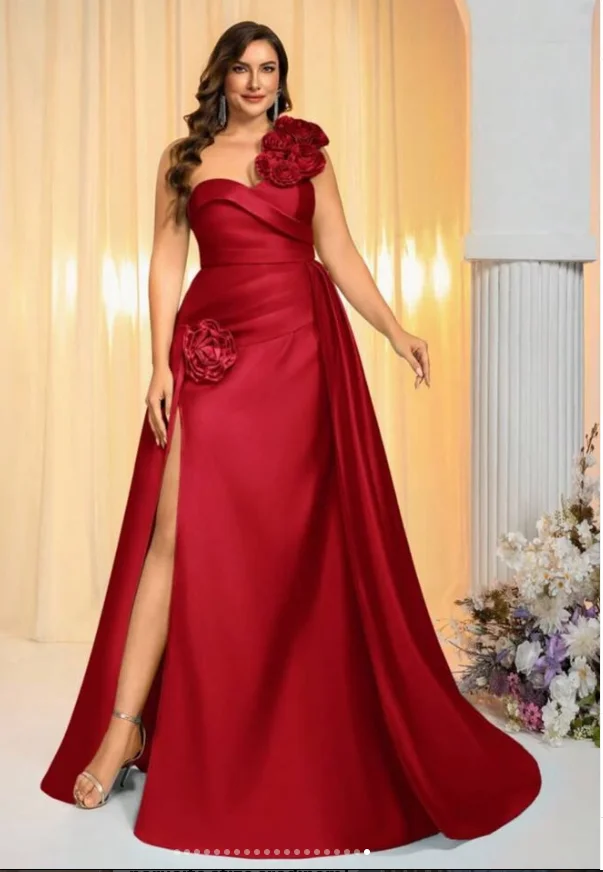 Elegant Prom Dress 3D-Flowers One Shoulder Sweetheart Party Gown Side High Split Chic Woman Evening Dresses Customized Plus Size