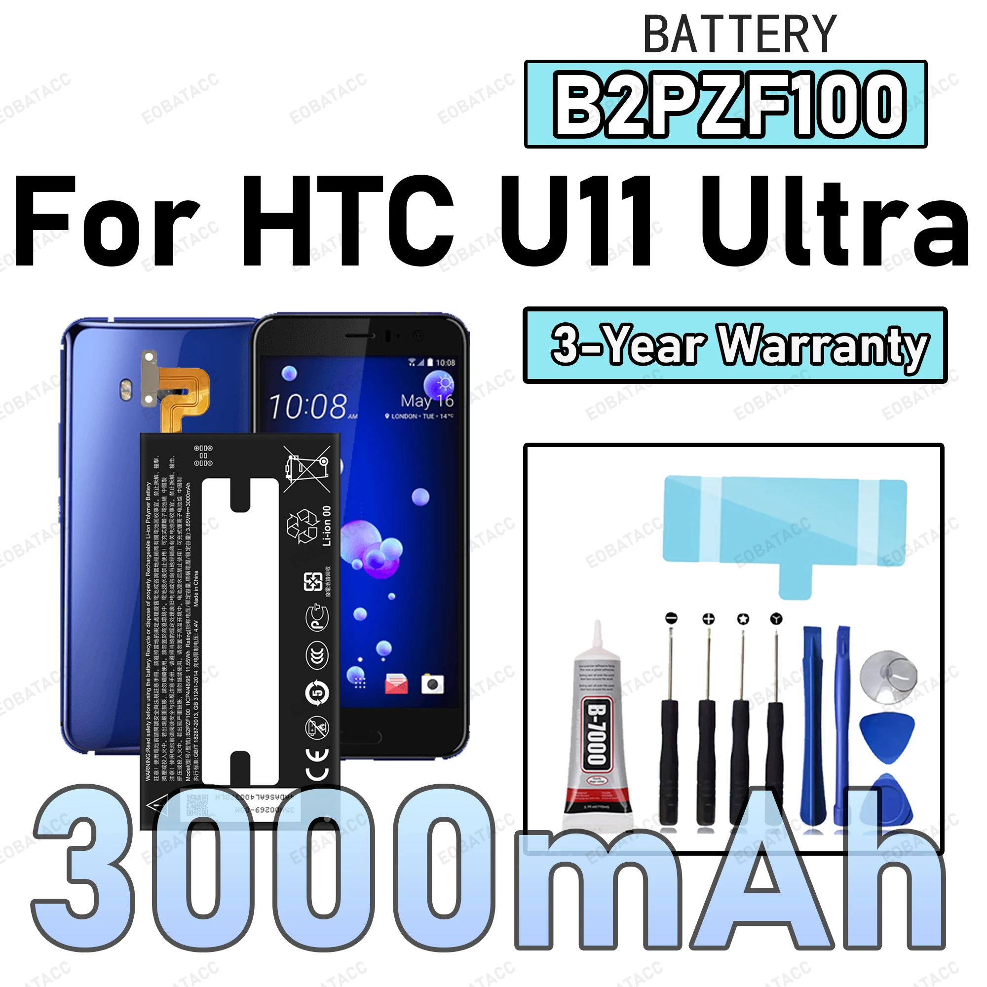 

100% New Zero Cycle B2PZF100 Battery For HTC U11 Ultra Phone Replacement Bateria +Free Tools