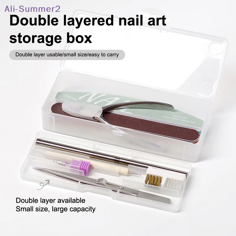 {Summer2} {Summer2} Double Layer Plastic Nail Art Tools Storage Box Nail File Brush Cutter Storage Empty Case Manicure Container