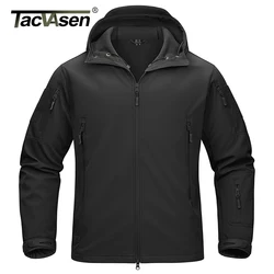TACVASEN Men's Working Outdoors Jacket Warm Fleece Lined Hooded Coat Waterproof Soft-shell Multiple Zippered Pockets Jacket