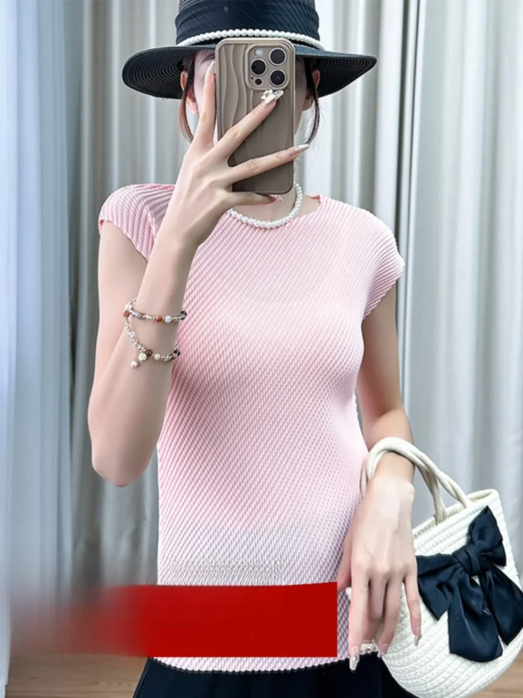 

Casual Summer Short Sleeve Overhead Top Women's Anti-Aging Inner Wear Silk Shirt Straight Cut Simple Style Commute Wear