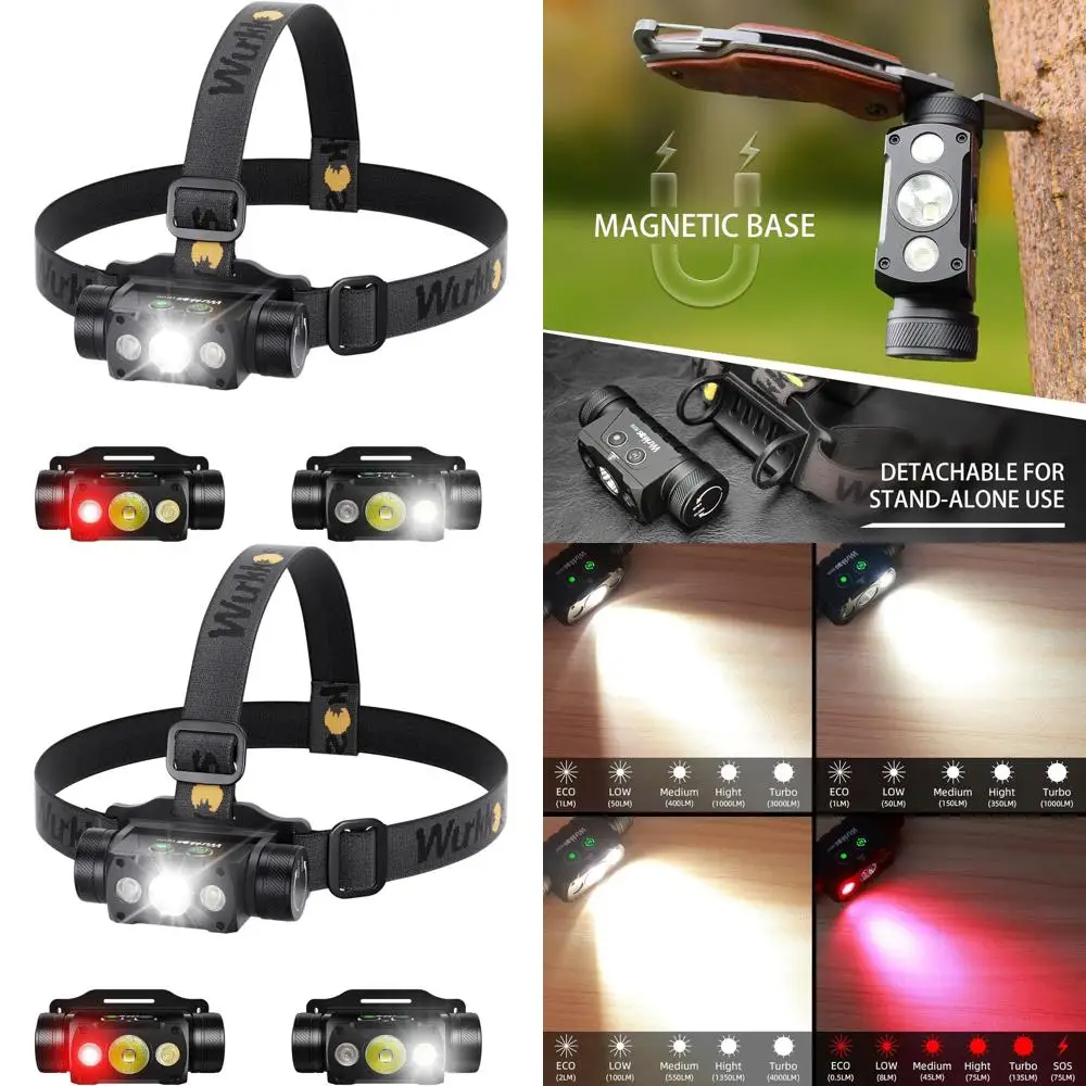 

4000 Lumens Bright LED Headlamp with Red Light, High CRI, Rechargeable, Waterproof for Camping, Fishing, Hiking