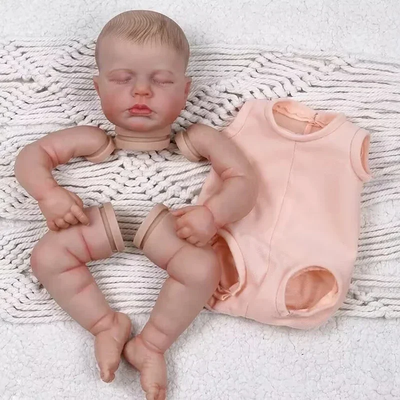 طقم دمية تولد من جديد مقاس 19 بوصة من Loulou عيون مغلقة نابضة بالحياة ثلاثية الأبعاد من الجلد فينيس نفس الصورة مع جسم من القماش