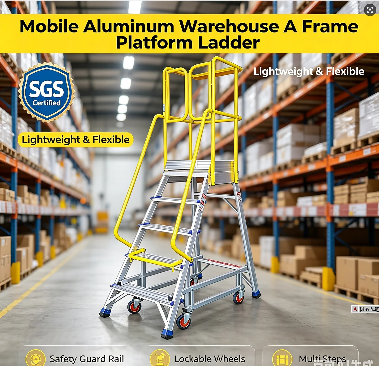 Industrial Aluminum Mobile Scaffolding Platform Folding Ladders Lightweight Aerial Work Platform Trolley for Sports Venue