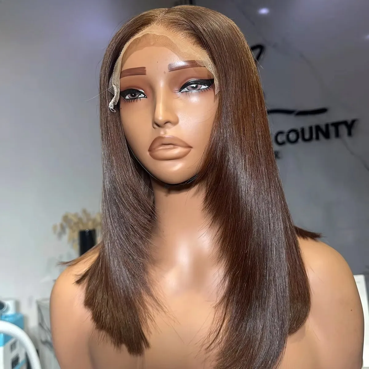 13X4 Brown Straight Lace Front Wigs HD Layered Cut Lace Frontal Wig Synthetic Pre Plucked Glueless Natural Looking For Women Use