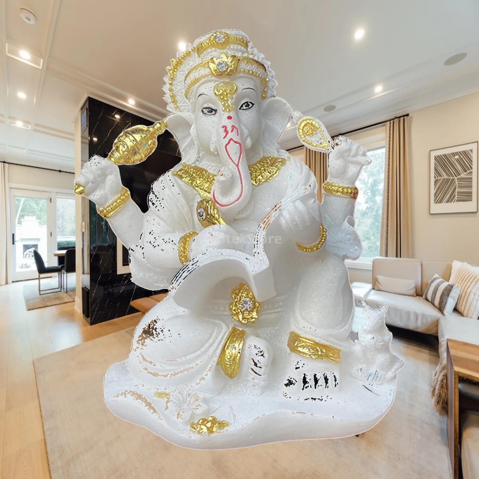 Figurine Indian Fengshui Lord Statues Home Ornaments Crafts Blue , White A, 10cmx8.5cmx12.5cm