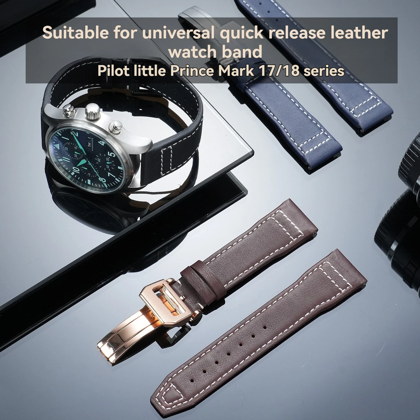 For IWC Pilot's Watch Series Quick-Release Calfskin Strap Mark 17, 18, 20, “The Little Prince” Spitfire Steel Buckle 20/21 mm