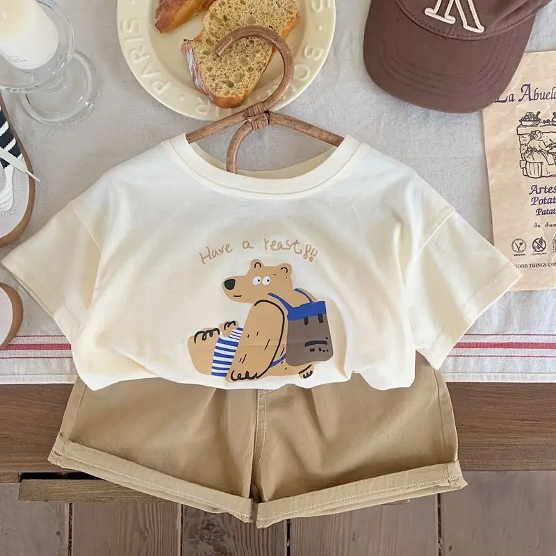 New Child Fashion Short Sleeve TShirt Pure Cotton Costume Thin Casual Loose Tees Boys Baby Print Round Neck Bottoming Shirt image 2