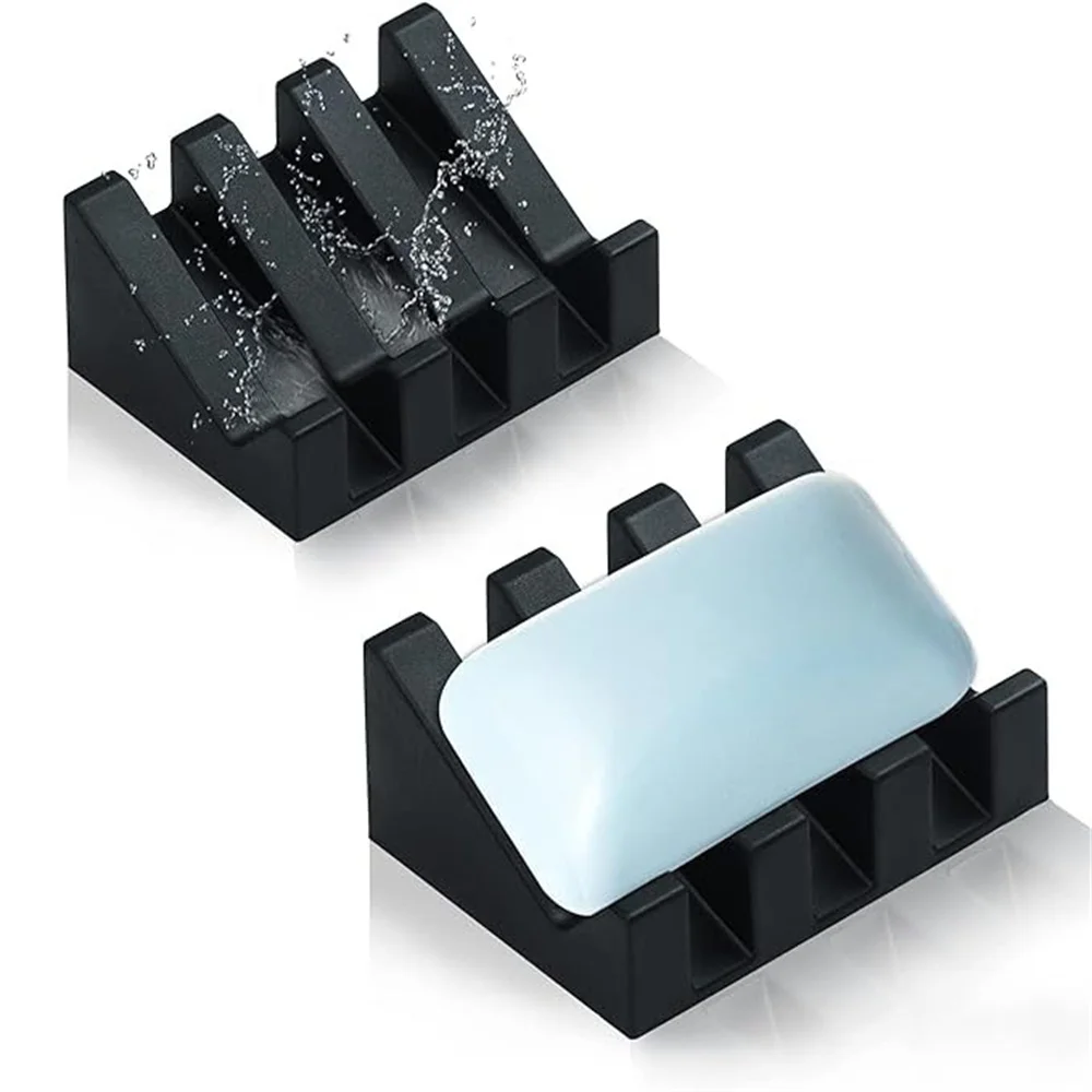 2PCS Silicone Soap Dish for Bar Soap Shower Holder Self Draining Waterfall Drying Tray Bathroom Accessory to Keep Soap Bars Dry