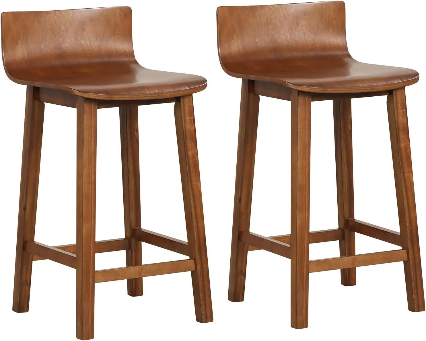 

24.5 Inch Bar Stools 2-Piece Set with Back and Footstool, Wooden Bar Dining Chairs, Solid Wood Bar Stools Without Armrests