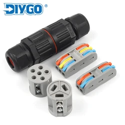 IP68 Straight Waterproof Connector 2/3/5 Pin Wire Connector Quick Outdoor Push in Terminal Junction Box For 4-10mm Cable DIY GO