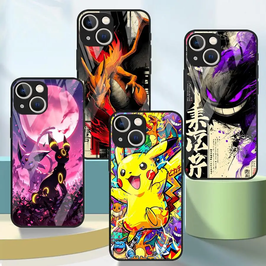Hot Anime Pokemon Glass Case for iPhone 17 Pro Max 13 8 XR 1