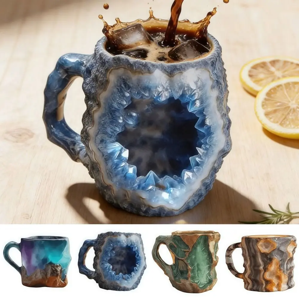 Retro Crystal Coffee Mugs 325ML 11oz Elegant Mineral Stainless Steel Cup Double Wall Multi Colored Insulation Water Cup Gifts