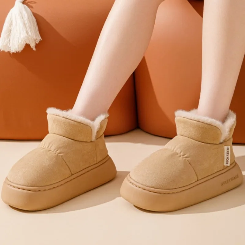 

Уличная женская хлопковая обувь на платформе, теплая пушистая мягкая подошва из искусственного меха, уютные зимние женские зимние ботинки на толстом каблуке для холодной погоды